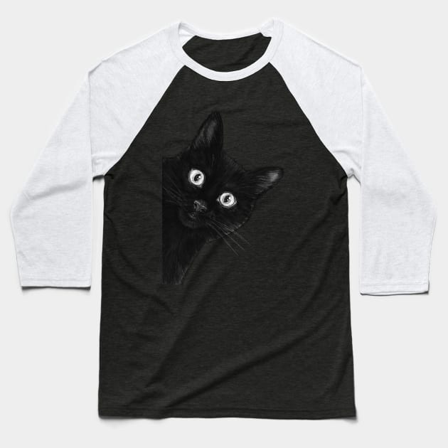 Black cat Baseball T-Shirt by kodamorkovkart